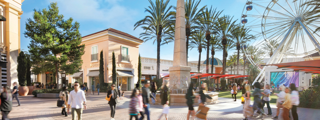 Irvine Spectrum Center Giant Wheel Court featuring Nordstrom, Hello Kitty Grand Cafe, Sephora, Gorjana, and Anthropologie