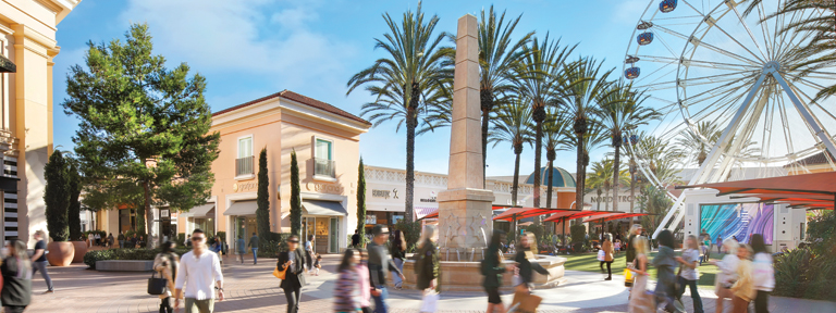 Irvine Spectrum Center Giant Wheel Court featuring Nordstrom, Hello Kitty Grand Cafe, Sephora, Gorjana, and Anthropologie