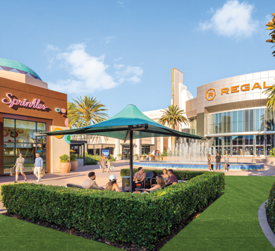Courtyard at Irvine Spectrum Center featuring Sprinkles Cupcakes and Regal Theaters