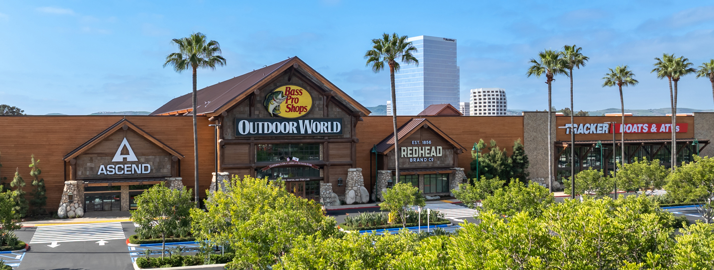 View of Bass Pro Shops storefront at Alton Marketplace in Irvine