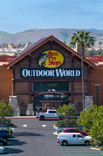 View of Bass Pro Shops storefront at Alton Marketplace in Irvine, California