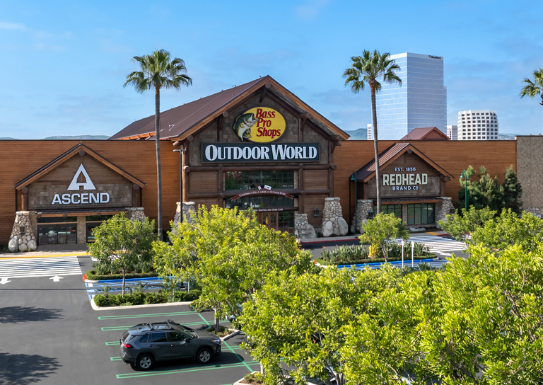 View of Bass Pro Shops storefront at Alton Marketplace in Irvine, California
